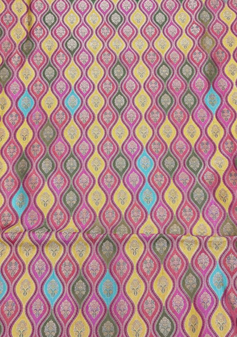 Multicolour Silk Blend Printed Pre Draped Saree Set - Indya