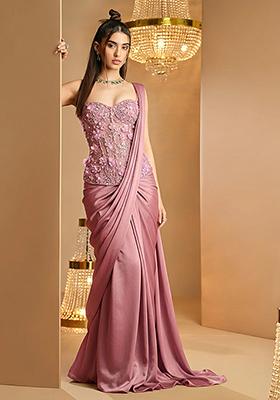 Pista Green Handwork Net Pre Draped Saree Set