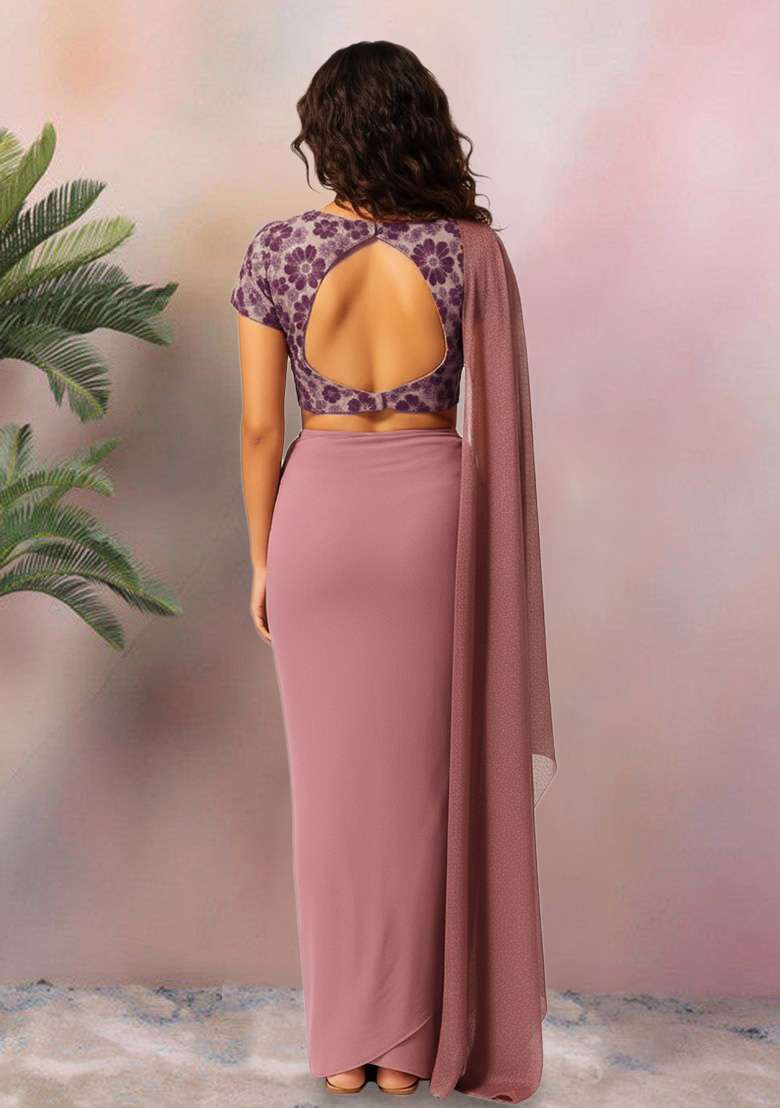 Pink Embroidered Net Fusion Set - Indya