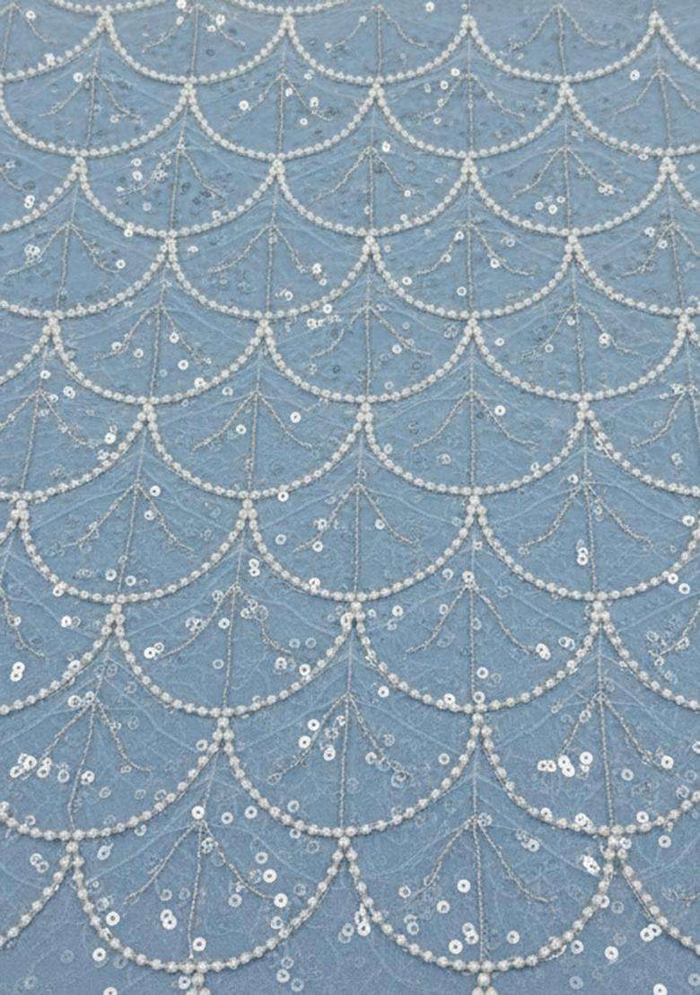 Blue Embroidered Net Pre Draped Saree Set - Indya