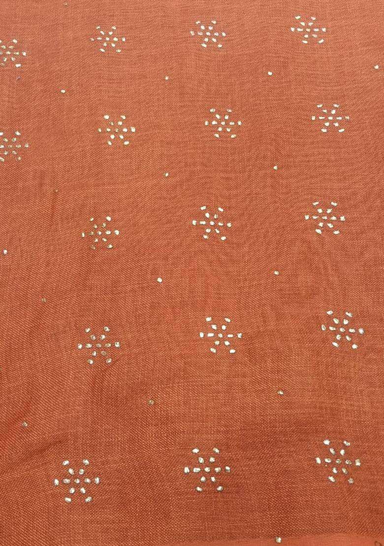 Orange Embellished Linen Pre Draped Saree Set for Diwali | Wedding & Festive Wear - Indya