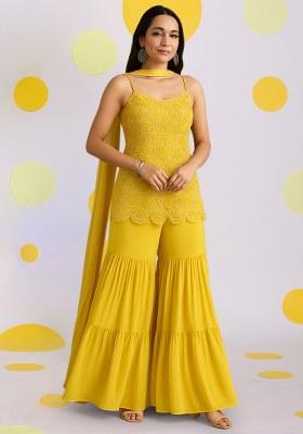 Yellow Embellished Net Sharara Set