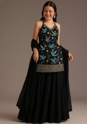 Black Printed Poly Blend Sharara Set