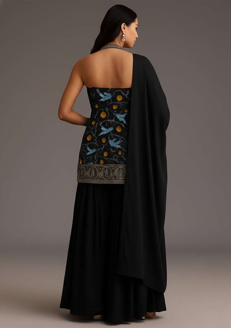 Black Printed Poly Blend Lehenga Set - Indya