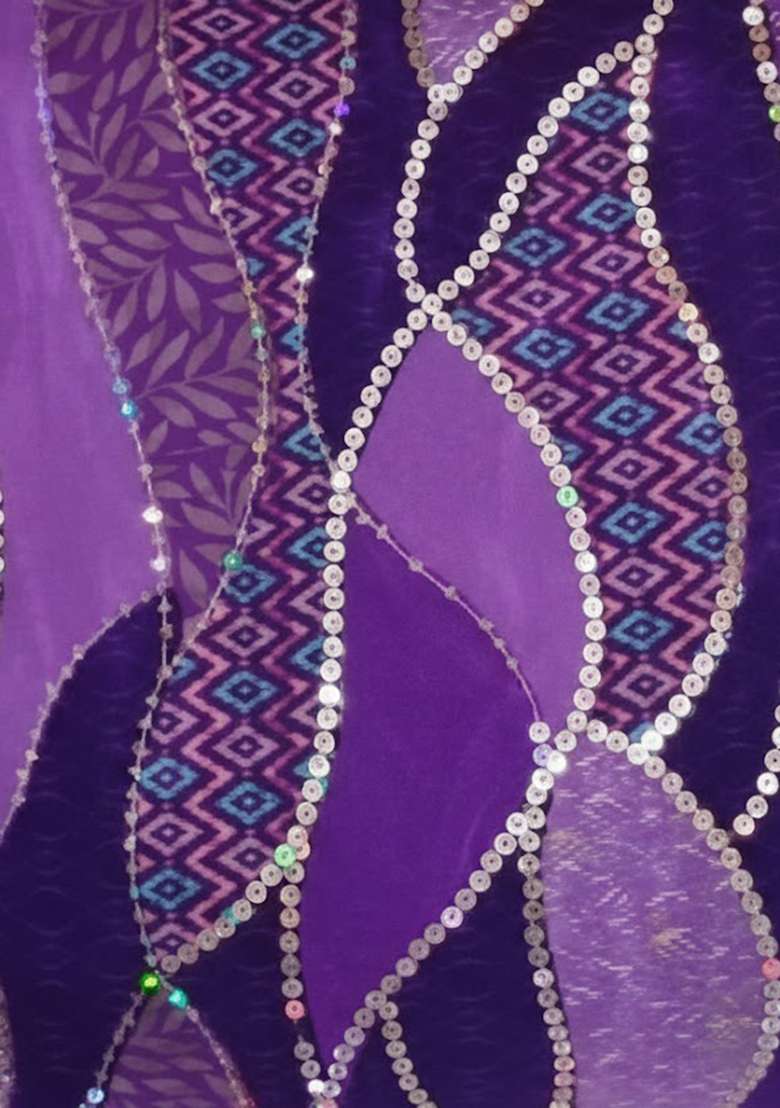 Purple Abstract Print Poly Blend Pre Draped Saree Set - Indya