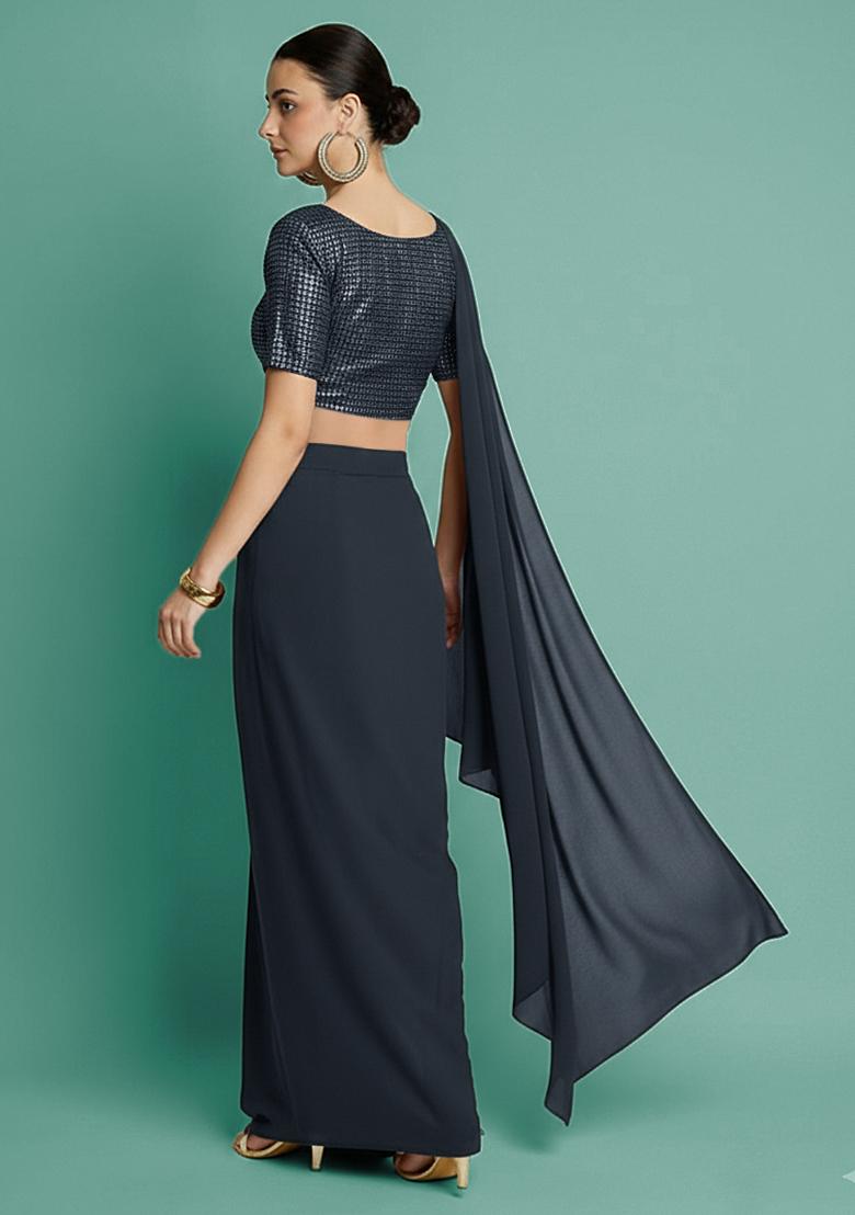 Dark Grey Solid Lycra Fusion Set - Indya