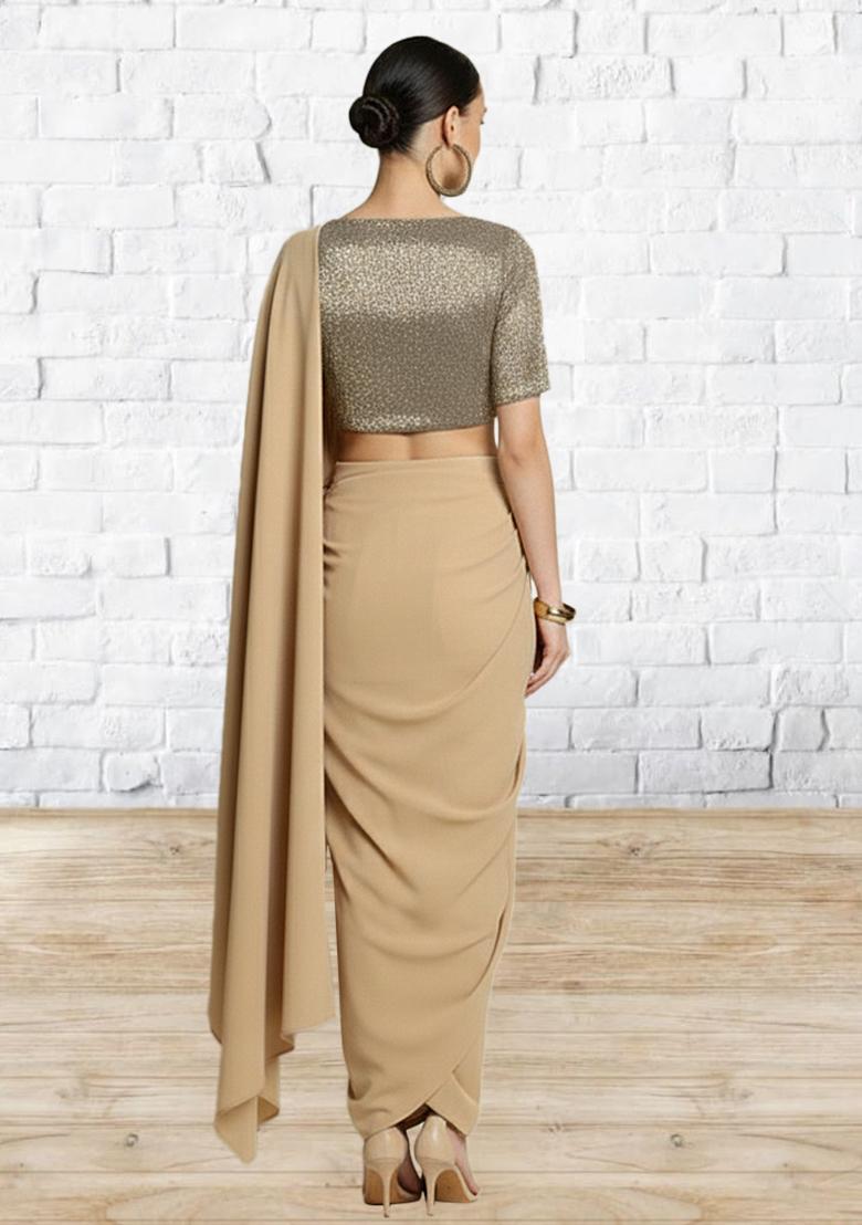 Beige Solid Lycra Fusion Set - Indya