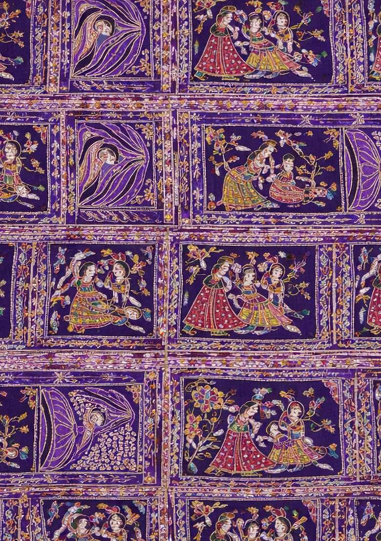 Purple Solid Poly blend Pre Draped Saree Set for Diwali | Wedding & Festive Wear - Indya