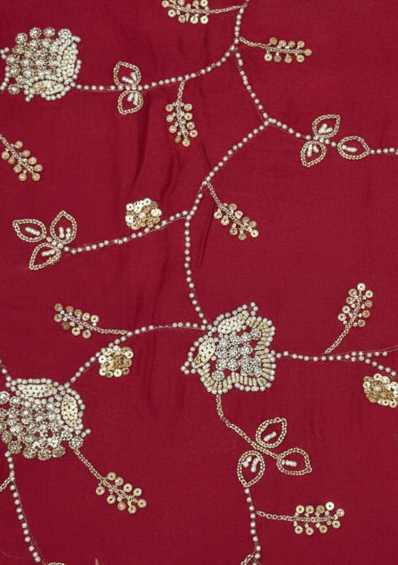 Red Embroidered Silk Blend Corset Blouse Pre Draped Saree Set - Indya