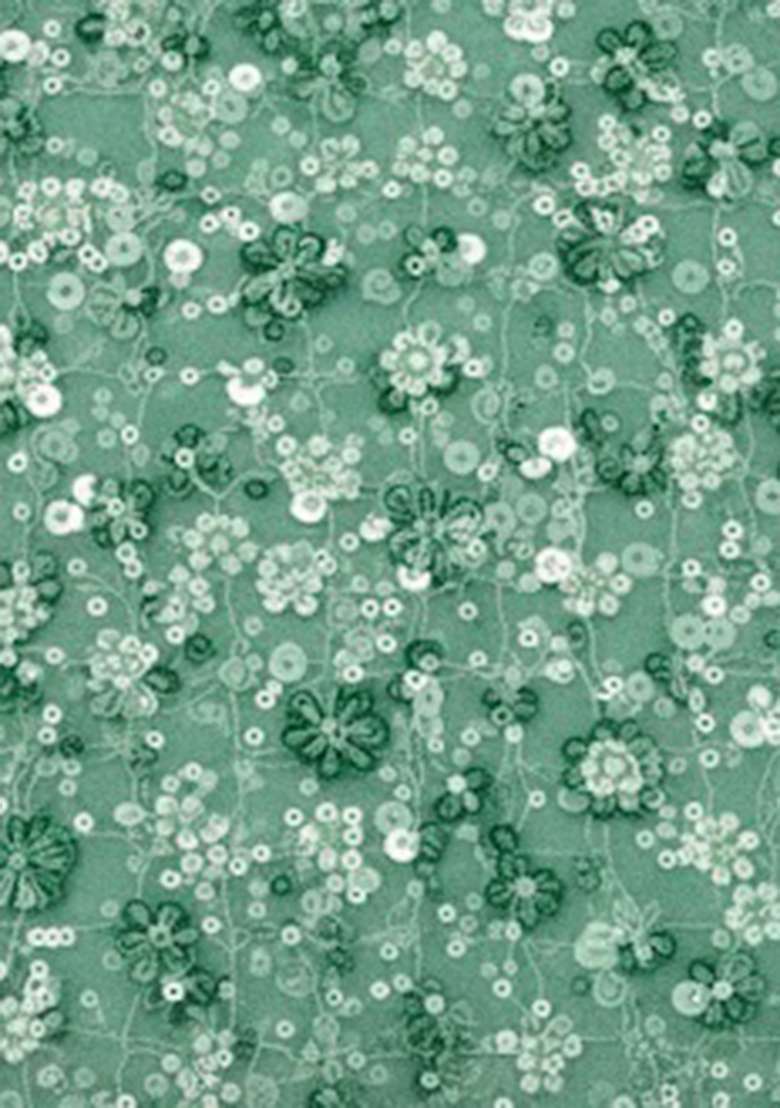 Mint Green Embroidered Net Pre Draped Saree Set - Indya
