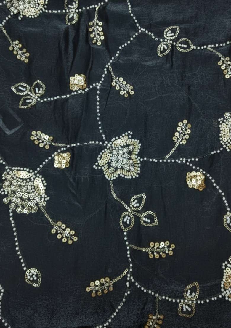 Black Silk Blend Pre Draped Saree Set with Embroidered for Diwali | Wedding & Festive Wear - Indya