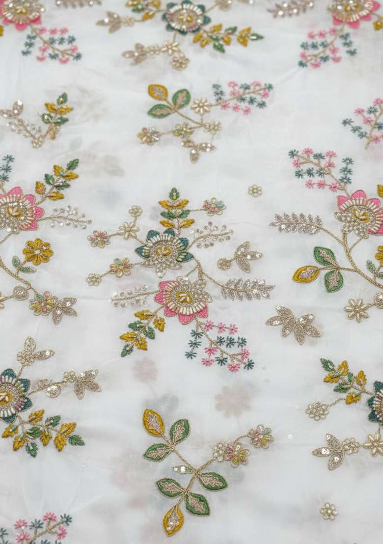 White Blouse Crepe Pre Draped Saree Set with Embroidery for Diwali | Wedding & Festive Wear - Indya