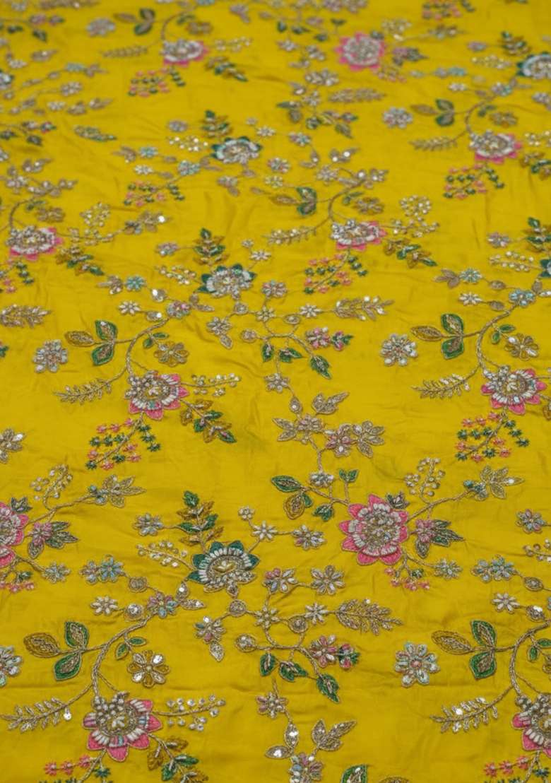 Yellow Embroidery Blouse Crepe Pre Draped Saree Set - Indya