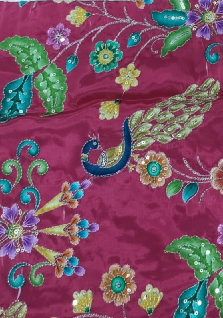 Magenta Embroidery Crepe Pre draped saree Set - Indya