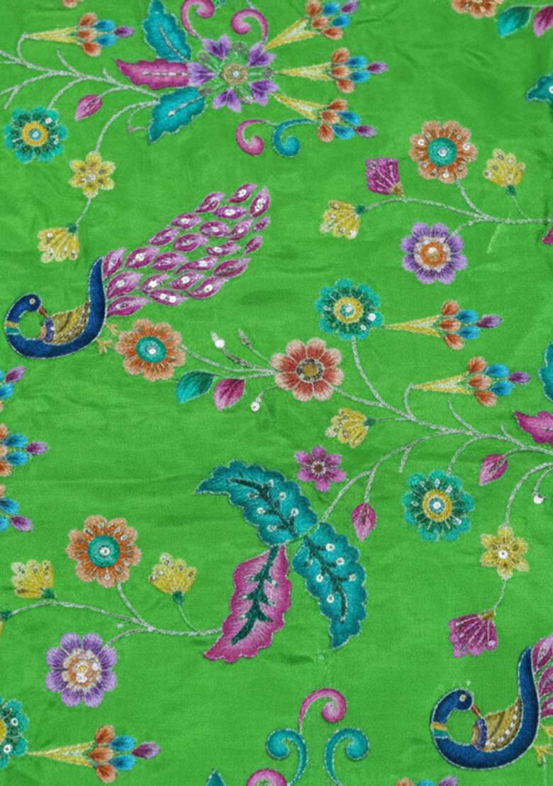 Green Embroidery Crepe Pre draped saree Set - Indya