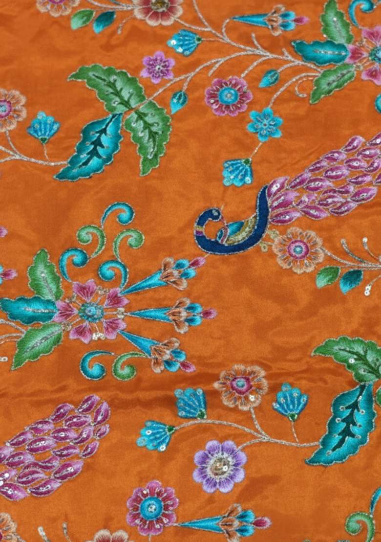Orange Embroidery Crepe Pre draped saree Set - Indya