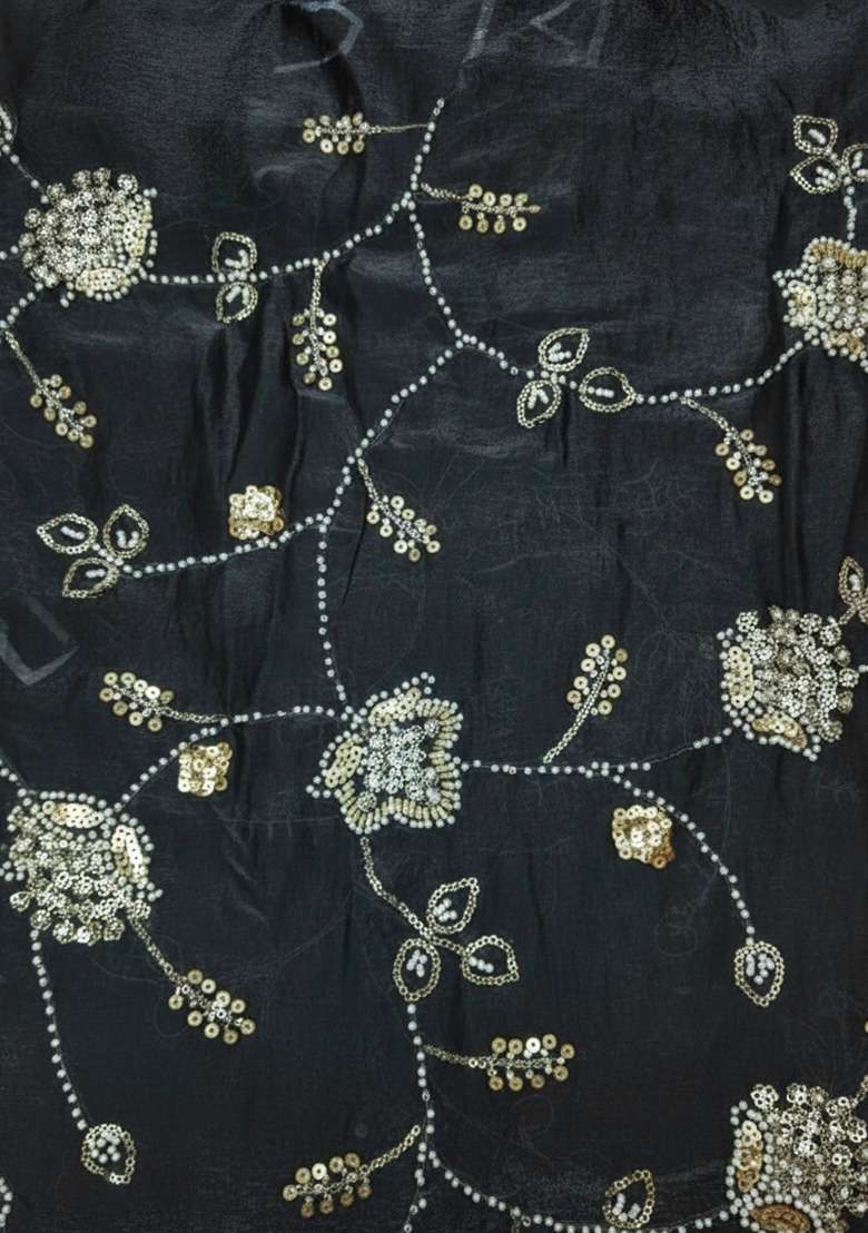 Black Fandy Solid With Blouse Silk Blend Pre draped saree Set with Embroidery for Diwali | Wedding & Festive Wear - Indya