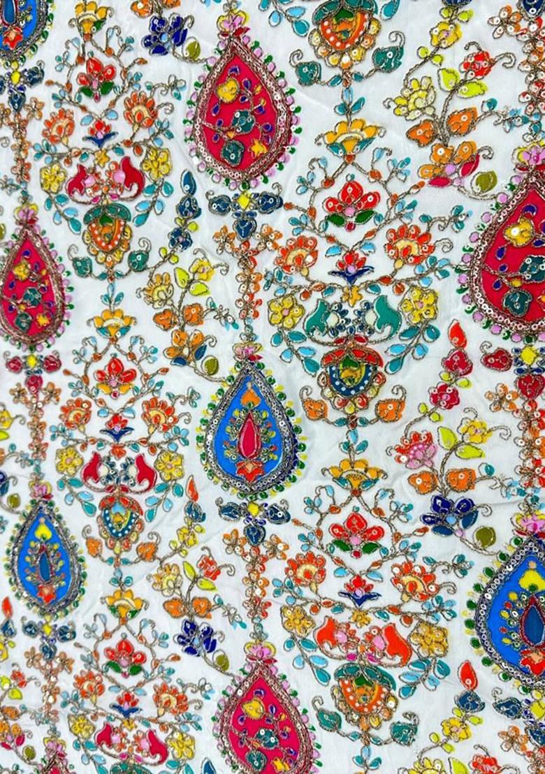 White Crepe Solid Pre draped saree Set With Embroidery Blouse - Indya