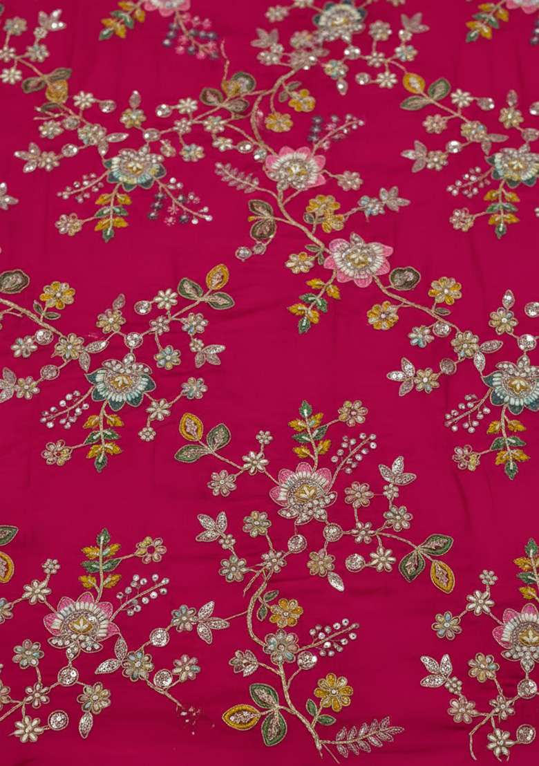 Fuchsia CREPE Solid Pre draped saree Set With Floral Embroidery Blouse for Diwali and Festive Wear - Indya