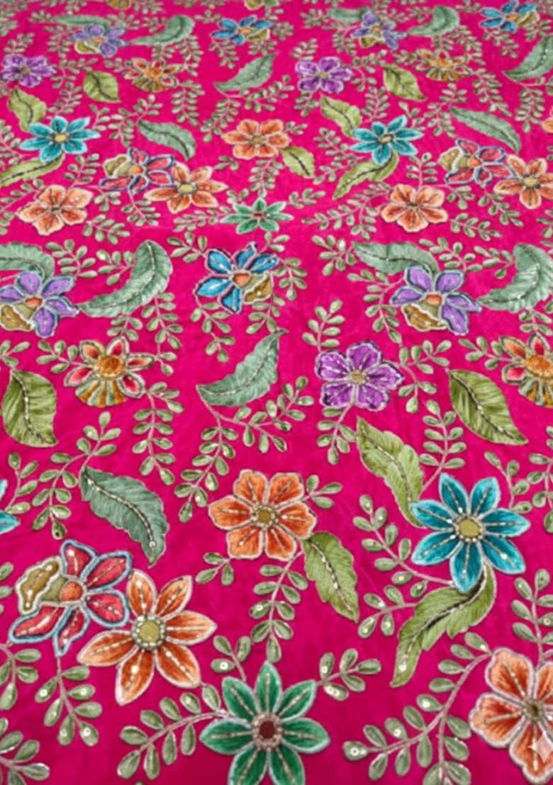Deep Fuchsia Solid With Blouse Crepe Pre draped saree Set with Embroidery for Diwali | Wedding & Festive Wear - Indya