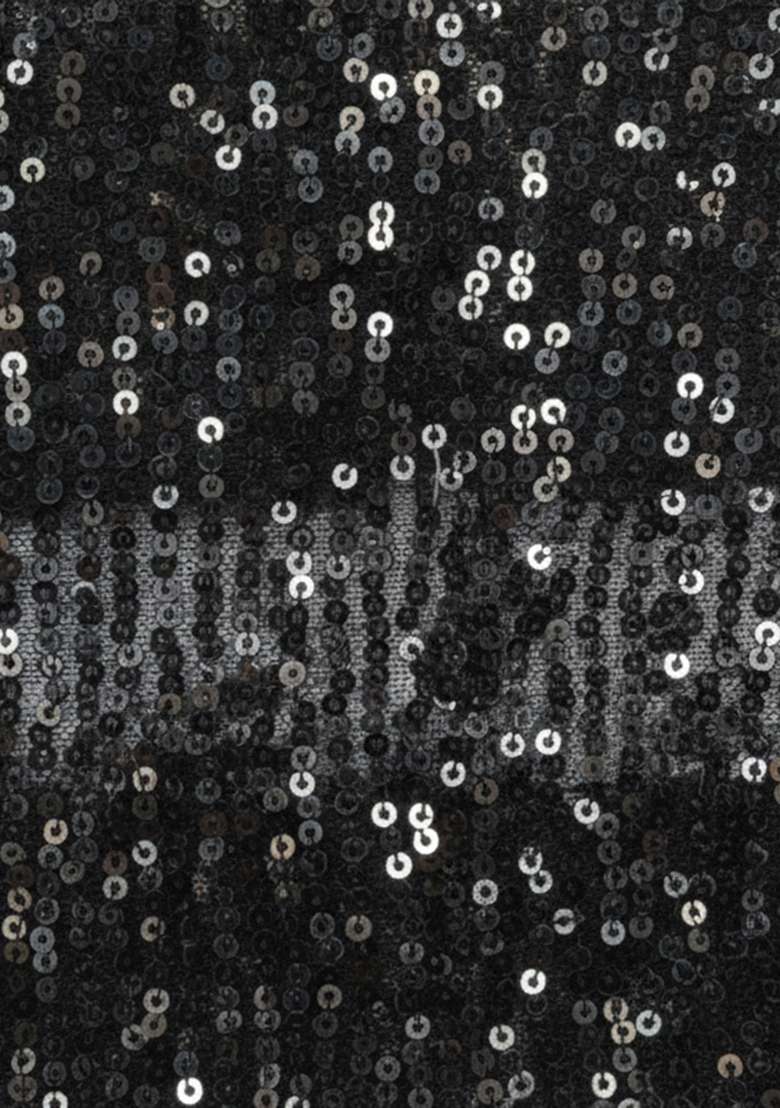 Black Sequin Net Pre Draped Saree Set for Diwali and Festive Wear - Indya