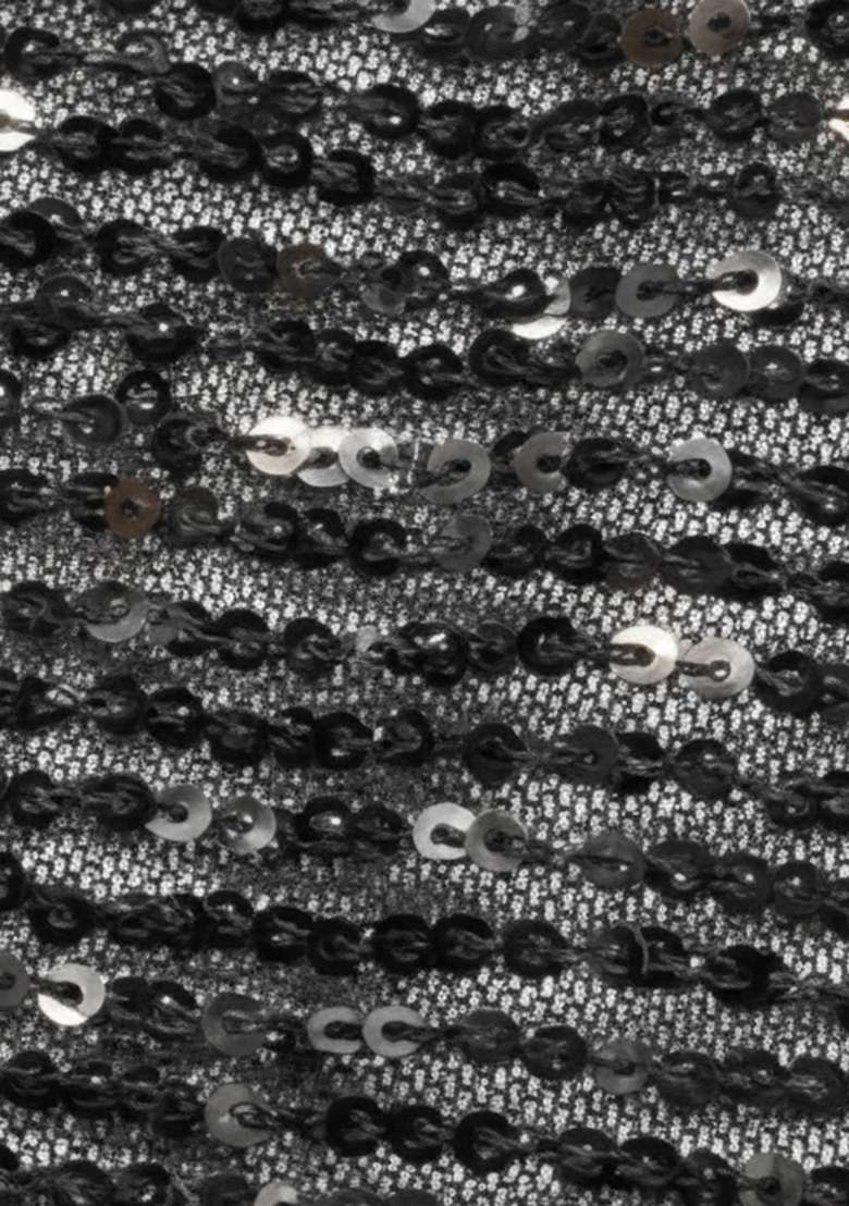 Black Solid Pre With Blouse Net Saree with Sequin & Draped for Diwali | Wedding & Festive Wear - Indya