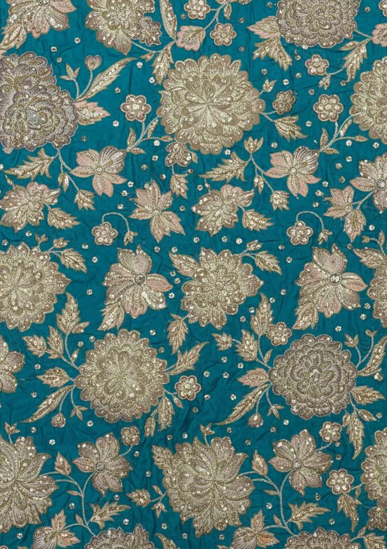 Teal Green Crepe Pre Draped Saree Set With Embroidered Blouse - Indya