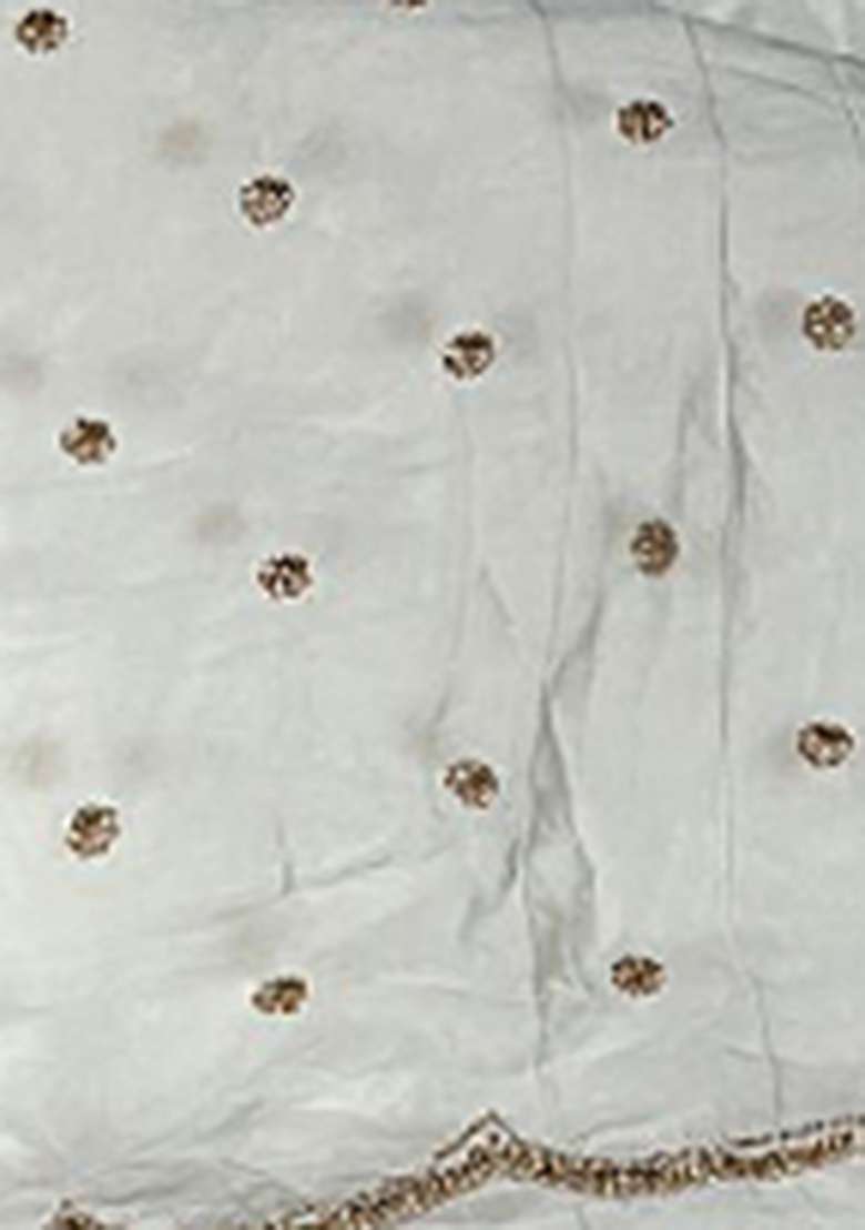 Ivory Sequin Embroidery Crepe Pre Draped Saree Set - Indya