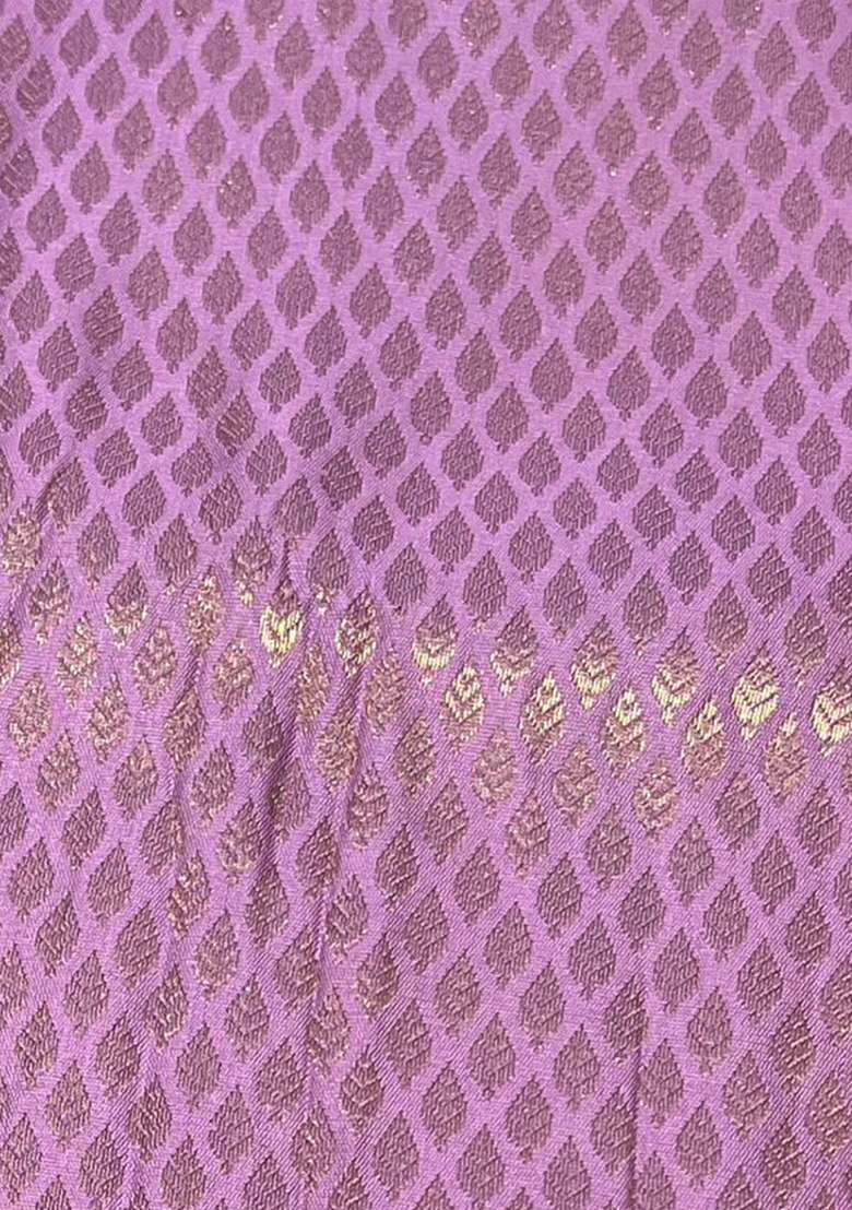 Lavender Jacquard Brocade Pre Draped Saree Set for Diwali and Festive Wear - Indya