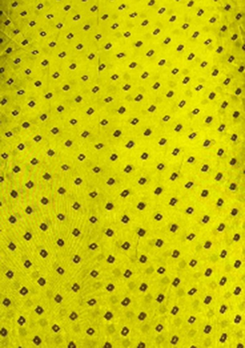 Lime Green Printed Organza Pre Draped Saree Set - Indya