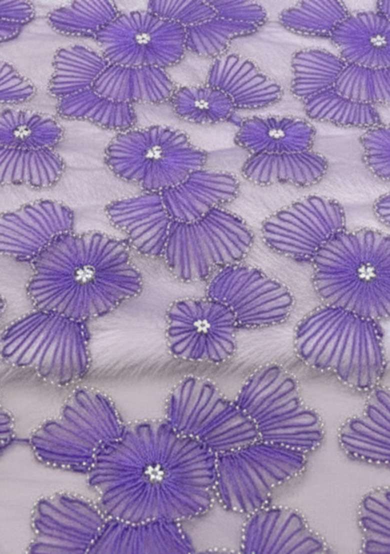 Lavender Embroidered Net Pre Drapped Saree Set - Indya