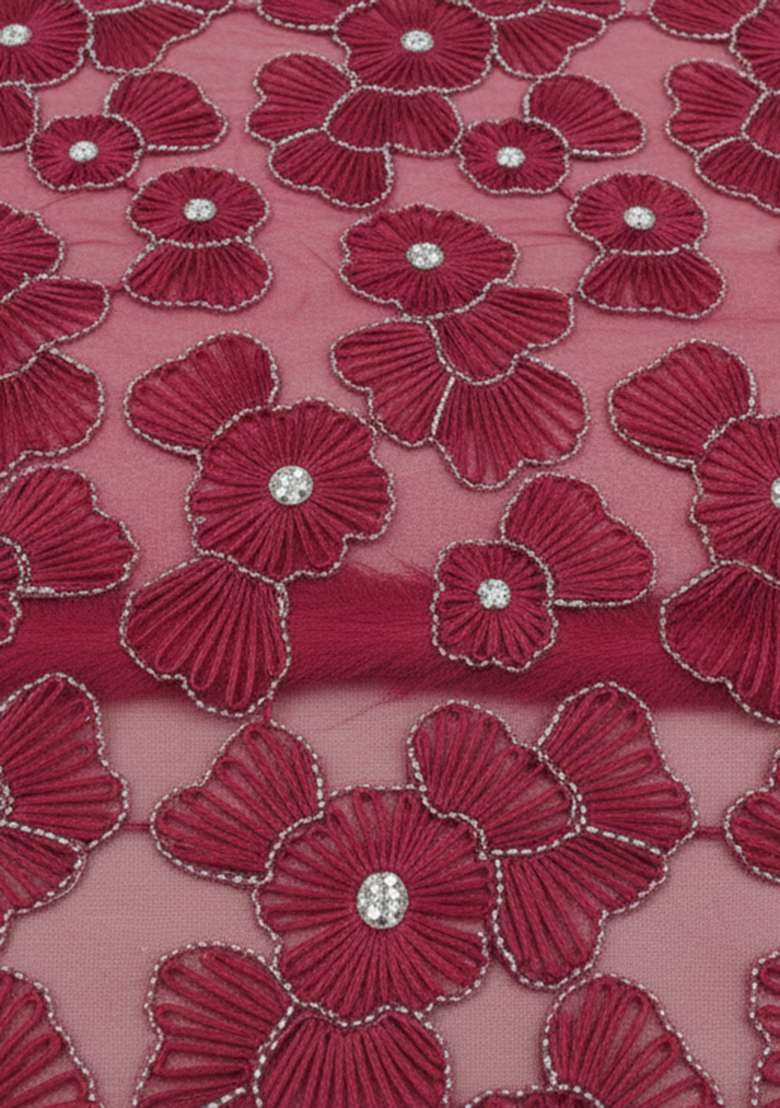 Rose Red Embroidered Net Pre Drapped Saree Set - Indya