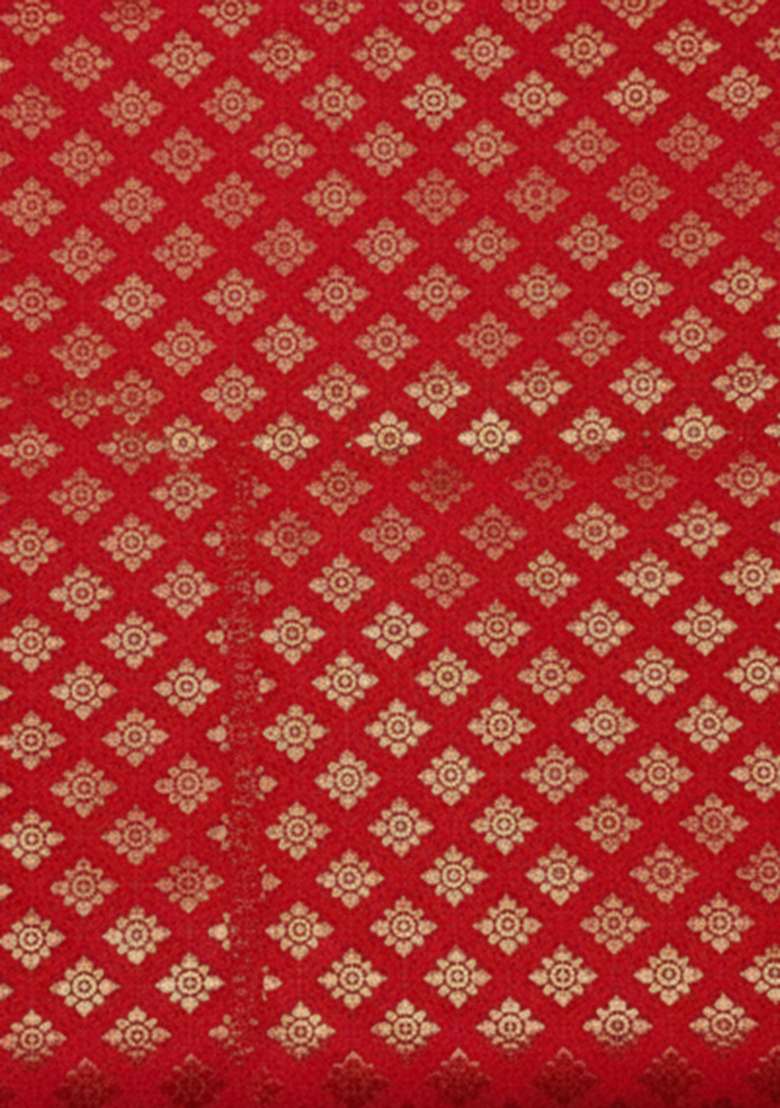 Red Brocade Pre Draped Saree Set for Diwali | Wedding & Festive Wear - Indya