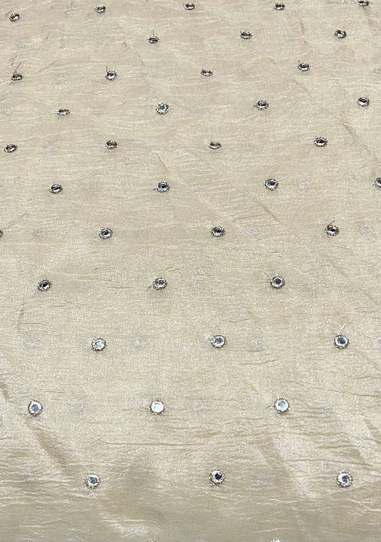 Champagne Gold Mirror Booti Silk Blend Pre Draped Saree Set - Indya