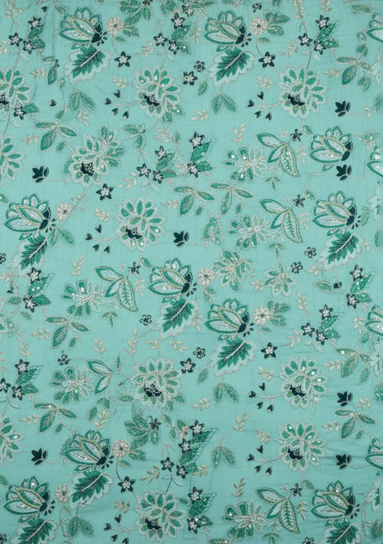 Sky Blue Crepe Pre Draped Saree Set With Embroidered Blouse - Indya