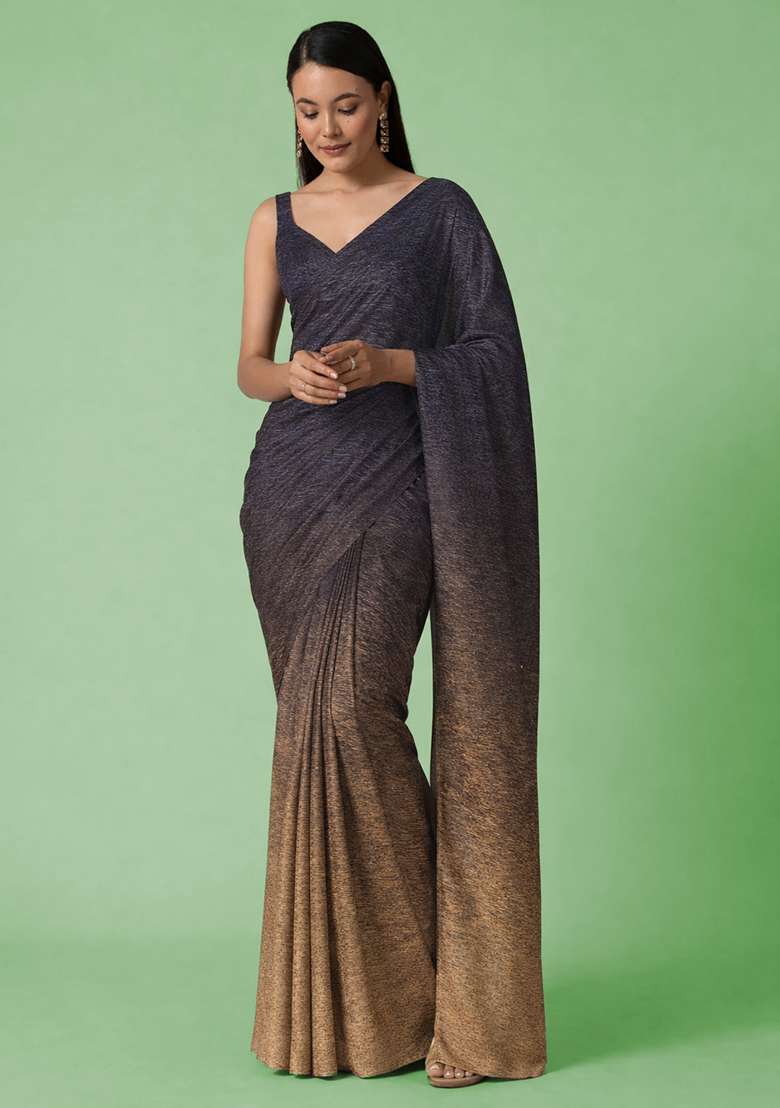 Multi Color Tissue Soild Pre Draped Saree Set - Indya
