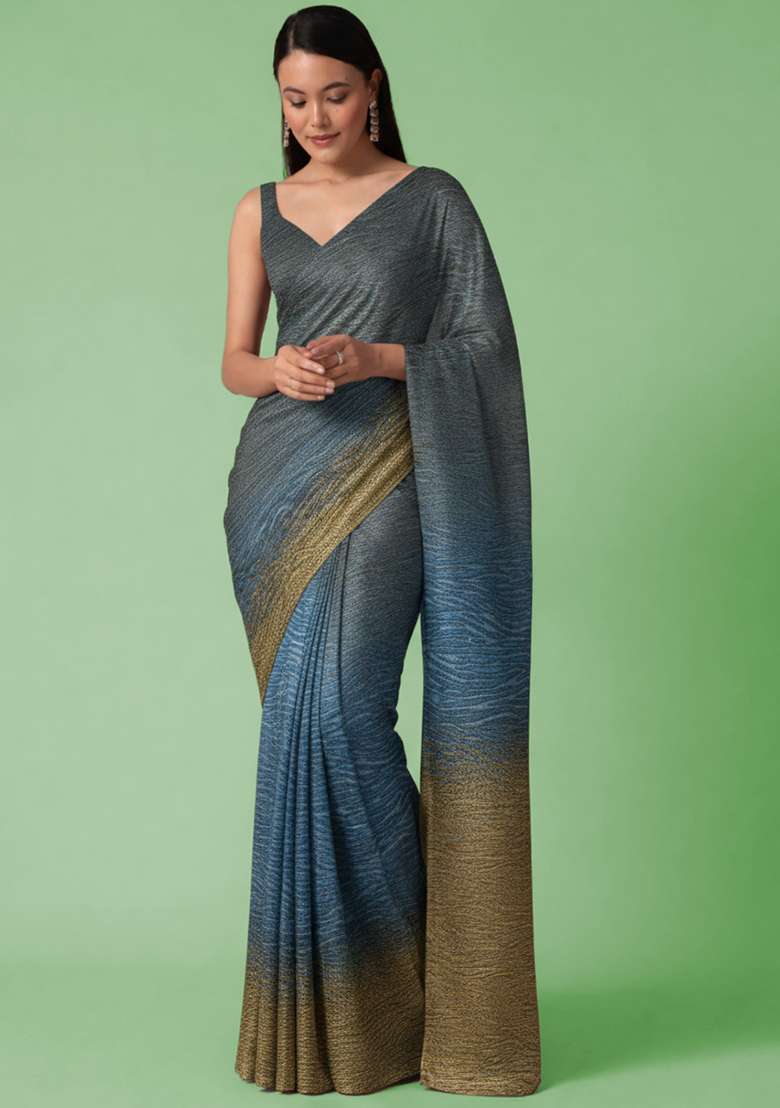 Multi Color Tissue Soild Pre Draped Saree Set - Indya