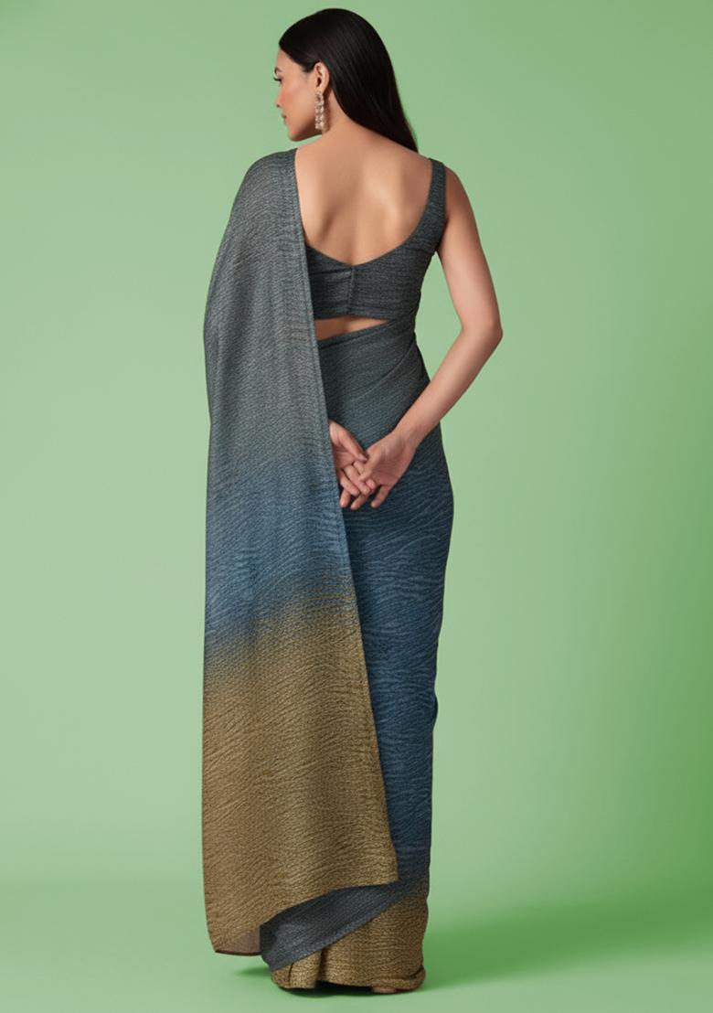 Multi Color Tissue Soild Pre Draped Saree Set - Indya