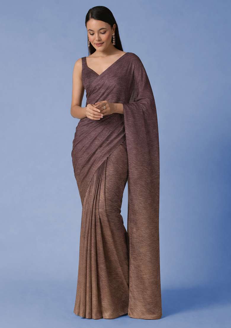 Multi Color Tissue Soild Pre Draped Saree Set - Indya