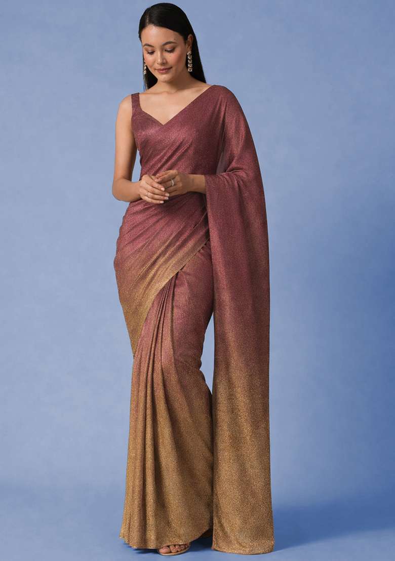 Multi Color Tissue Soild Pre Draped Saree Set - Indya