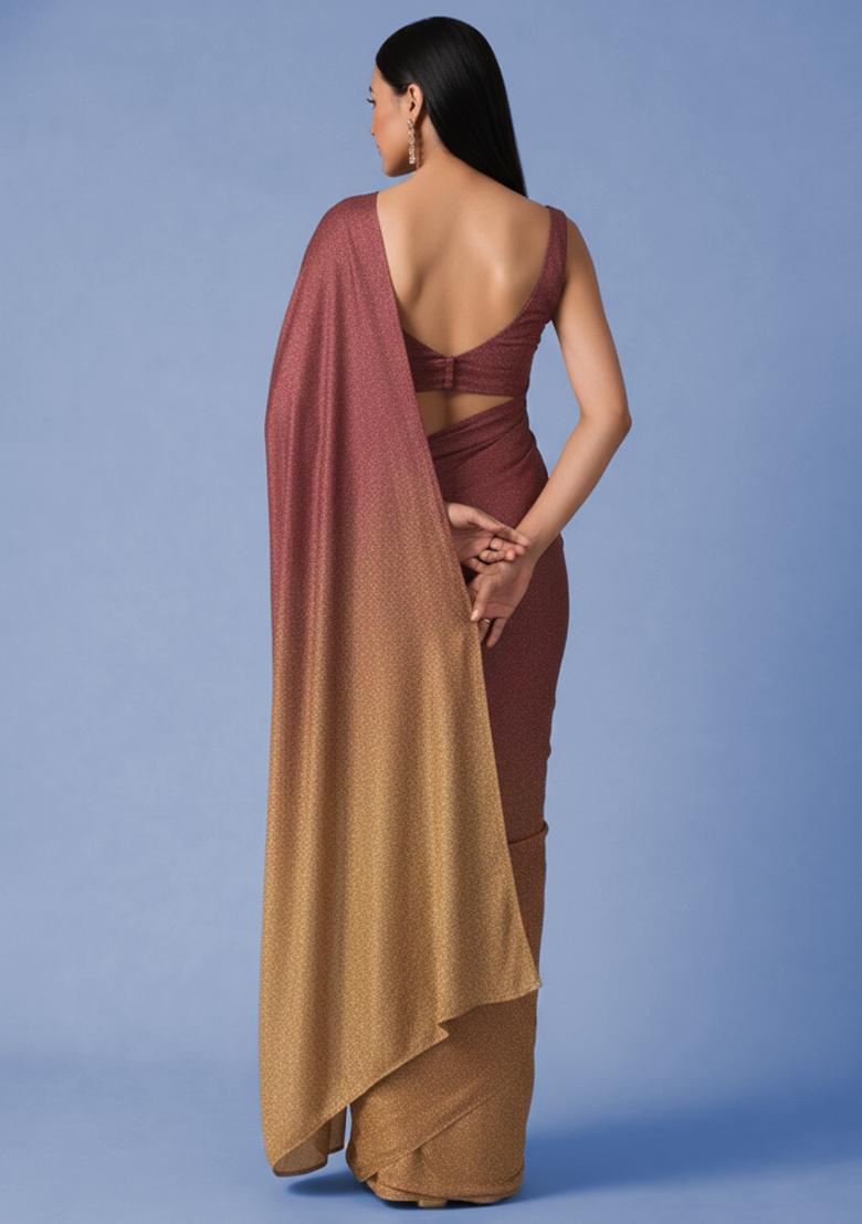 Multi Color Tissue Soild Pre Draped Saree Set - Indya