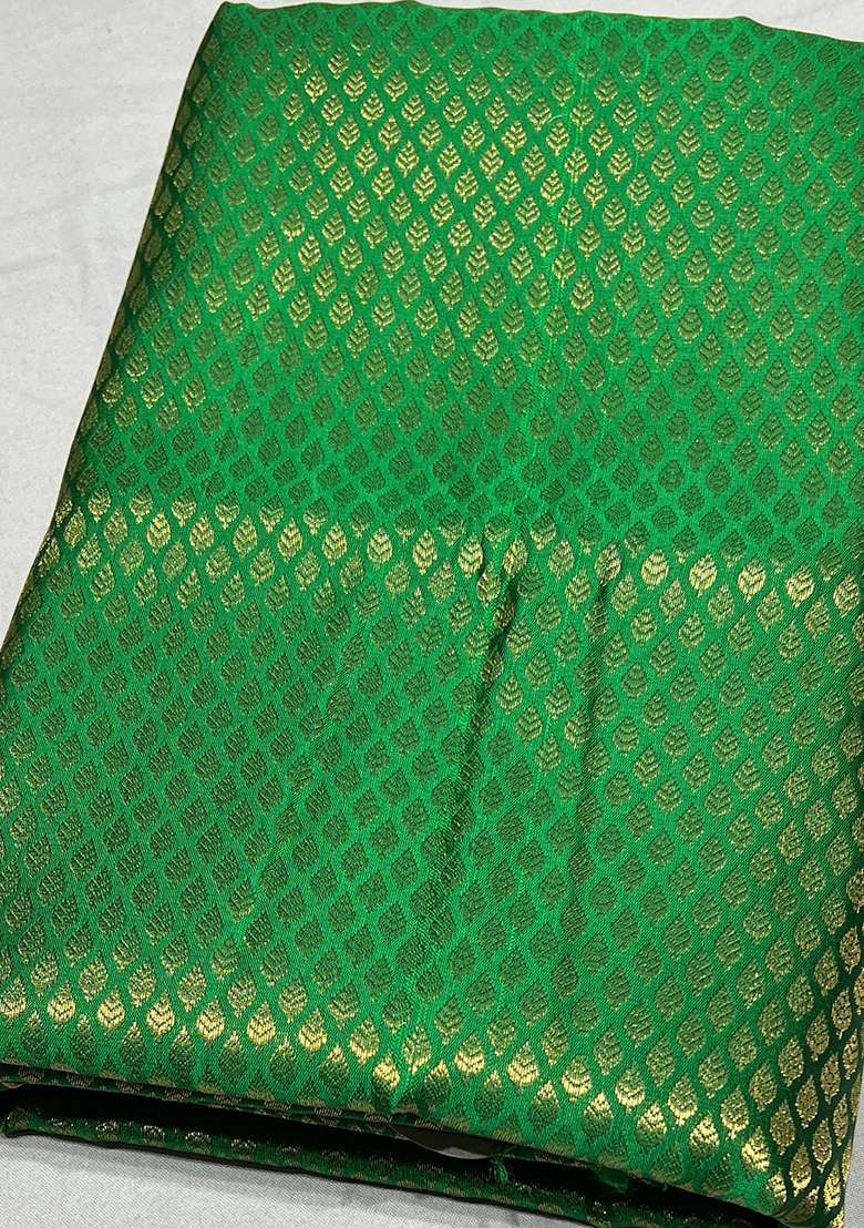 Parrot Green Brocade Pre Draped Saree Set for Diwali and Festive Wear - Indya