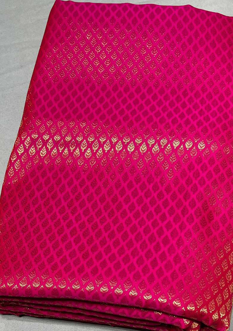 Rani Pink Brocade Pre Draped Saree Set for Diwali and Festive Wear - Indya