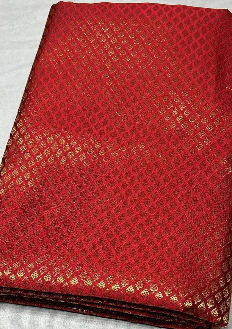 Red Brocade Pre Draped Saree Set for Diwali and Festive Wear - Indya