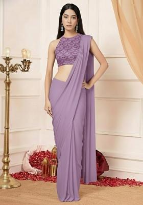 Lavender Embellished Crepe Pre Draped Saree Set