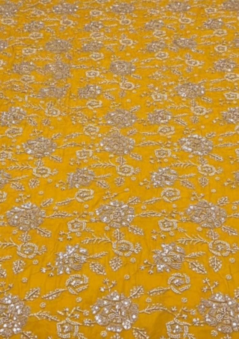Mustard Yellow Embroidered Tissue Lehenga Set - Indya
