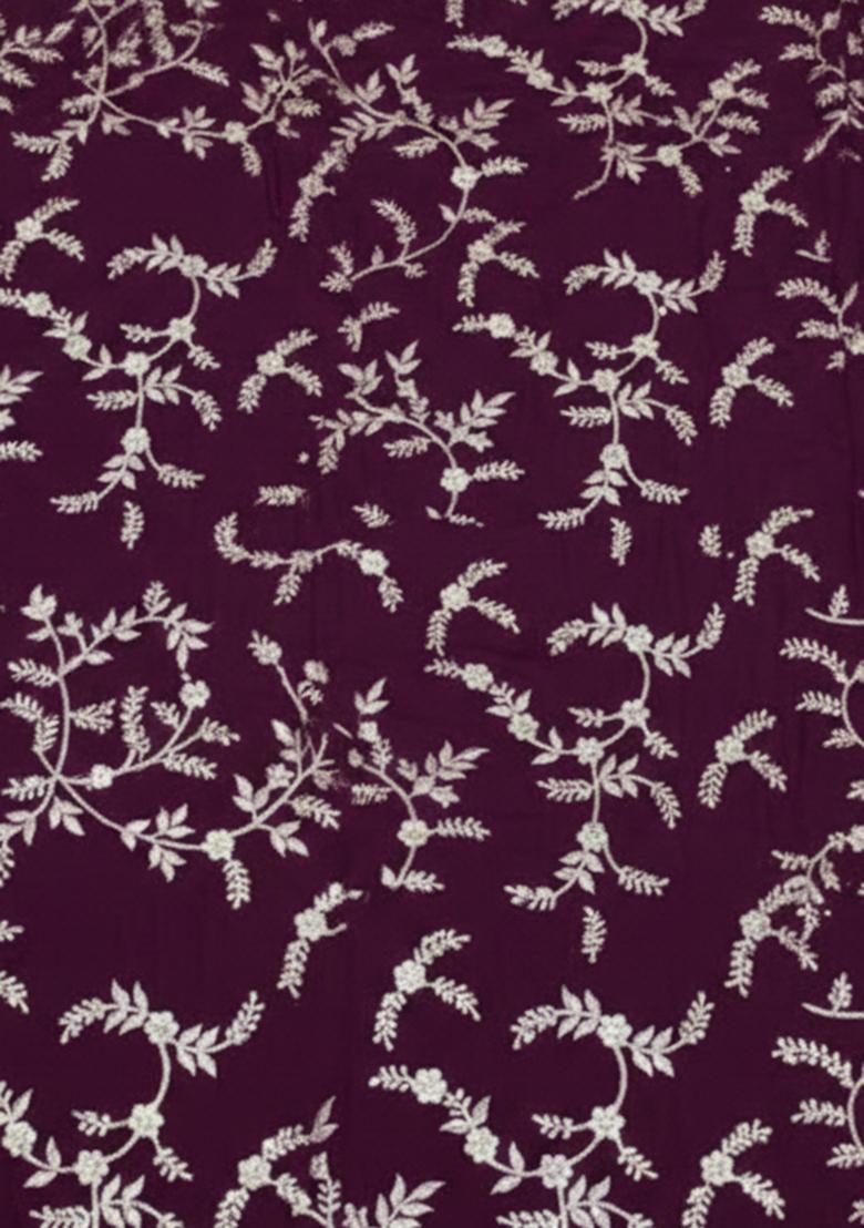 Purple Embroidered Crepe Lehenga Set - Indya