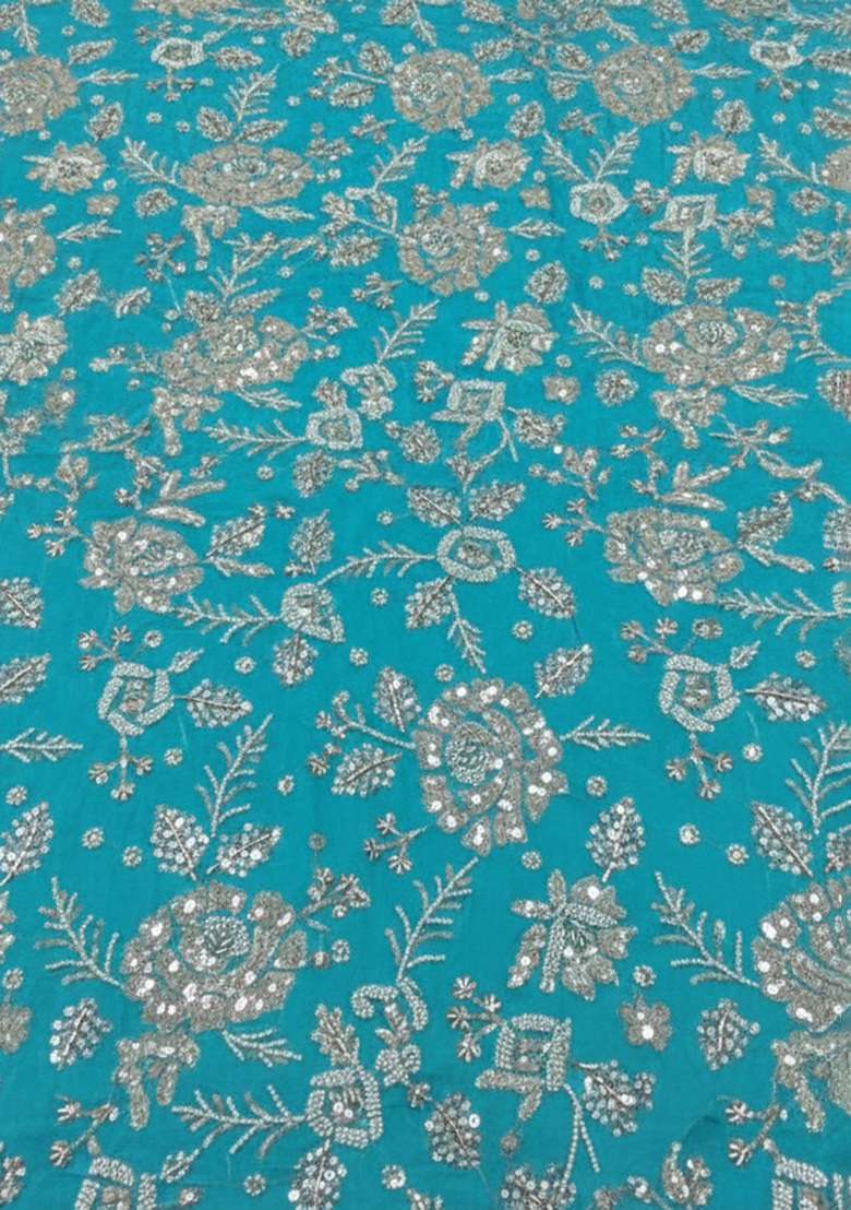 Blue Embroidered Tissue Lehenga Set - Indya