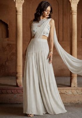 Off white Embroidered Tissue Lehenga Set