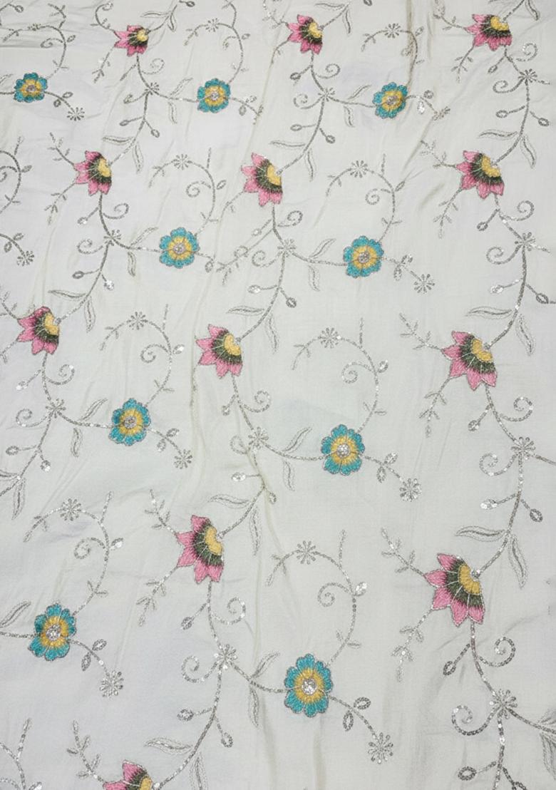 Off white Embroidered Tissue Lehenga Set - Indya